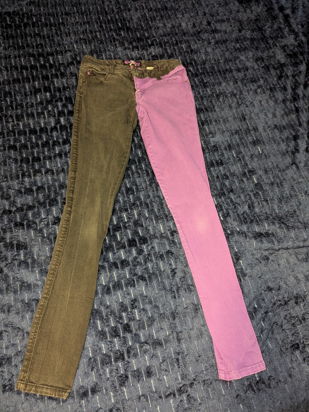 Royal Bones Purple And Black Split Leg Skinny Jeans